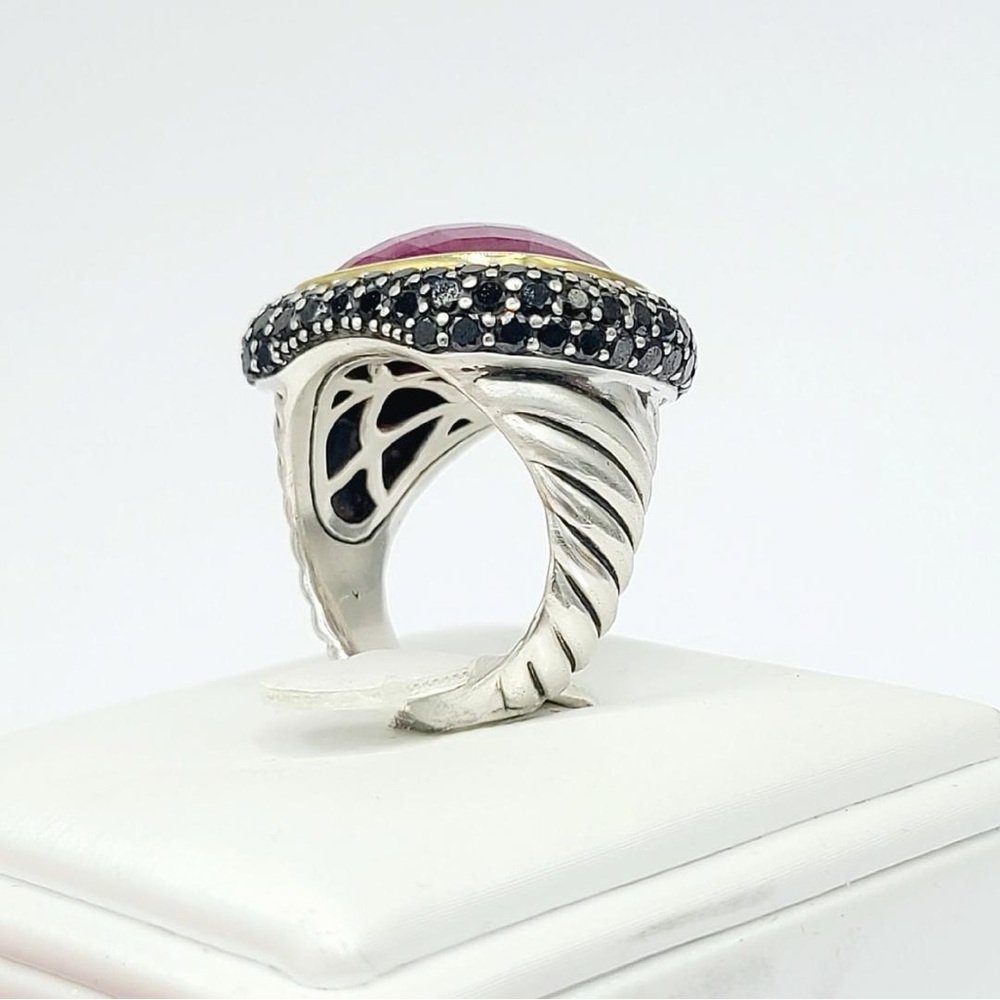 David Yurman Waverly Ring With Ruby Black Diamonds And Gold - Picture 10 of 16